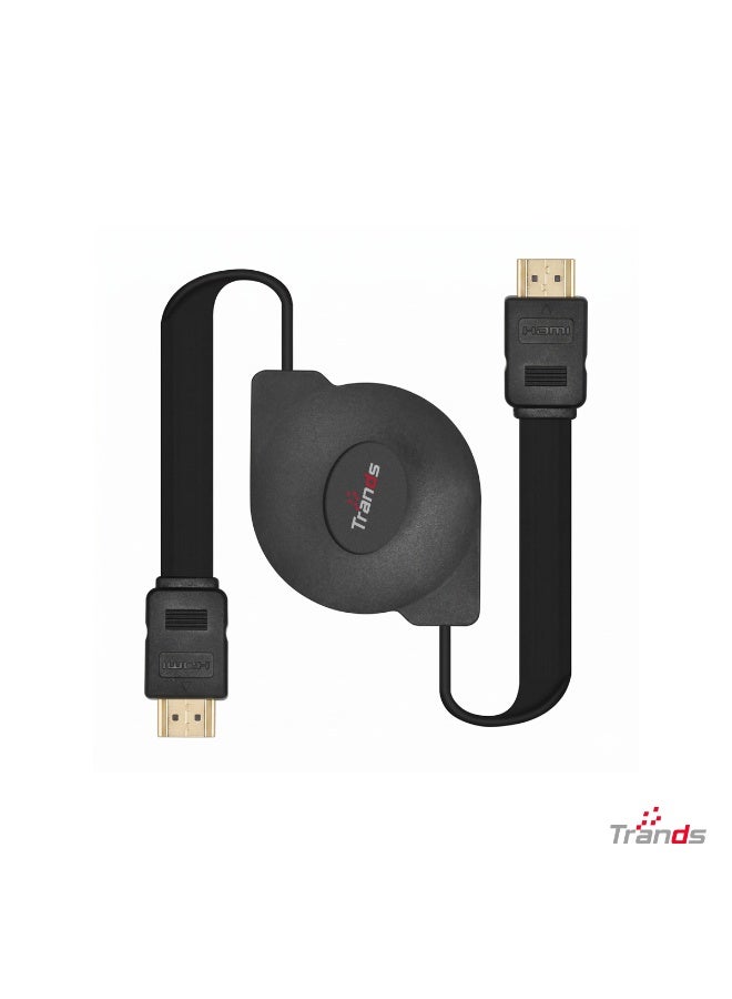 Trands Retractable HDMI 2.0 to HDMI Cable (1 Meter) - CA888, 4K Support, High Speed 5Gbps, Black - Image 1