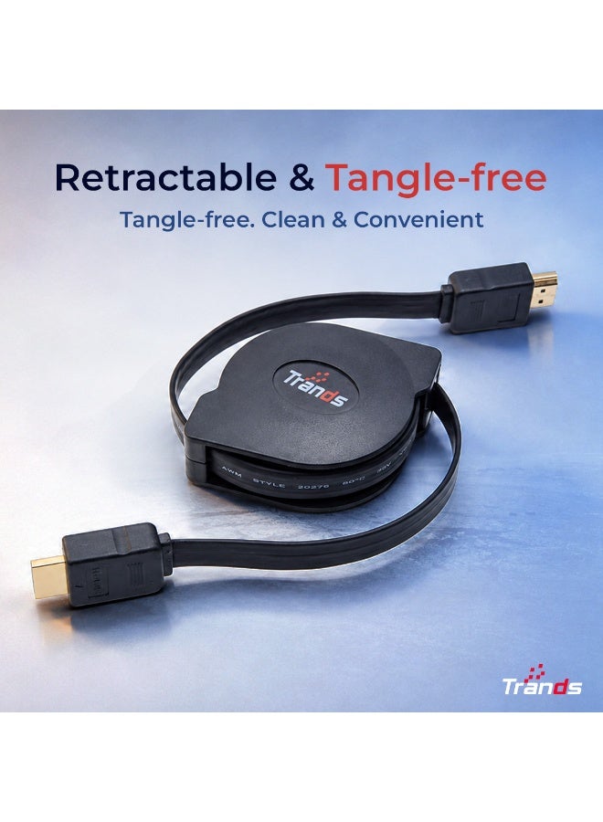 Trands Retractable HDMI 2.0 to HDMI Cable (1 Meter) - CA888, 4K Support, High Speed 5Gbps, Black - Image 3