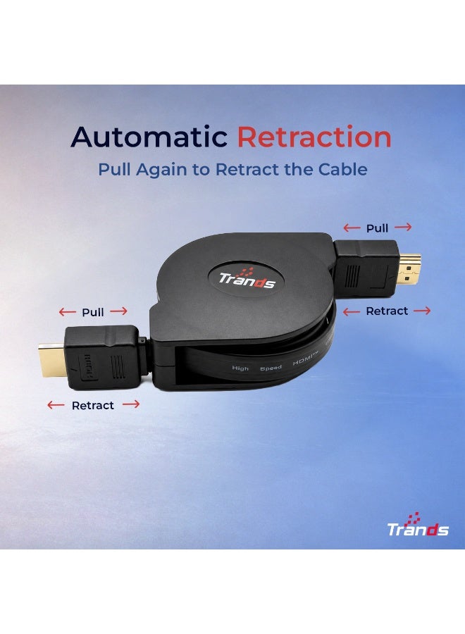 Trands Retractable HDMI 2.0 to HDMI Cable (1 Meter) - CA888, 4K Support, High Speed 5Gbps, Black - Image 4