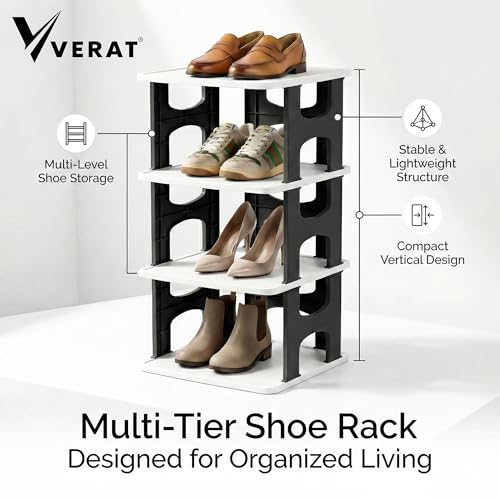 VERAT 4 Tier Shoes Rack/Foldable Shoe Rack/Adjustable Shoe Organizers/Shoe Rack Plastic/Shoe Stand Foldable/Multipurpose Footwear Stand for Home/Closet for Toys/Shoes/Slipers/Storage Organizer(Black) - Image 4