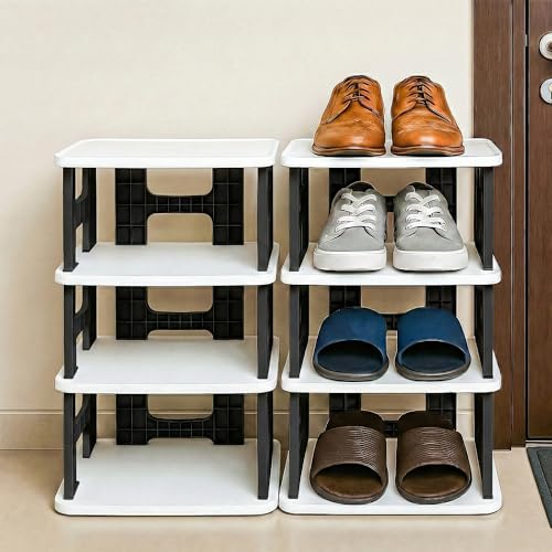 VERAT 4 Tier Shoes Rack/Foldable Shoe Rack/Adjustable Shoe Organizers/Shoe Rack Plastic/Shoe Stand Foldable/Multipurpose Footwear Stand for Home/Closet for Toys/Shoes/Slipers/Storage Organizer(Black) - Image 1