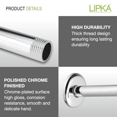 LIPKA 9-Inch Stainless Steel Shower Arm with Wall Flange – Chrome Finish Overhead Rain Shower Extension, Round Wall-Mounted Arm for Bathroom Shower Head Silver - Image 4