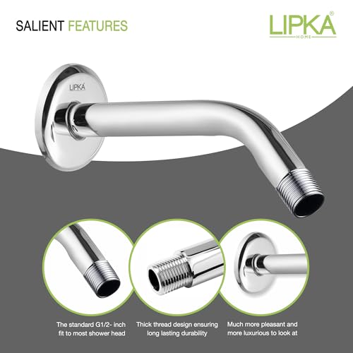 LIPKA 9-Inch Stainless Steel Shower Arm with Wall Flange – Chrome Finish Overhead Rain Shower Extension, Round Wall-Mounted Arm for Bathroom Shower Head Silver - Image 3
