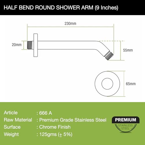 LIPKA 9-Inch Stainless Steel Shower Arm with Wall Flange – Chrome Finish Overhead Rain Shower Extension, Round Wall-Mounted Arm for Bathroom Shower Head Silver - Image 2