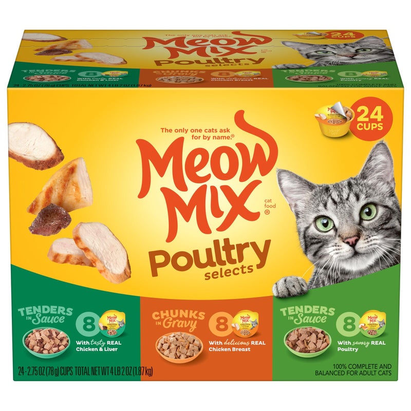 Meow Mix Poultry Selections Wet Cat Food, Variety Pack, 2.75 Ounce Cup (Pack of 24) - Image 1