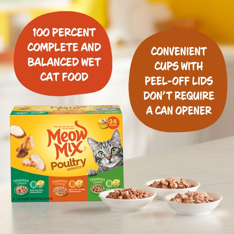 Meow Mix Poultry Selections Wet Cat Food, Variety Pack, 2.75 Ounce Cup (Pack of 24) - Image 2