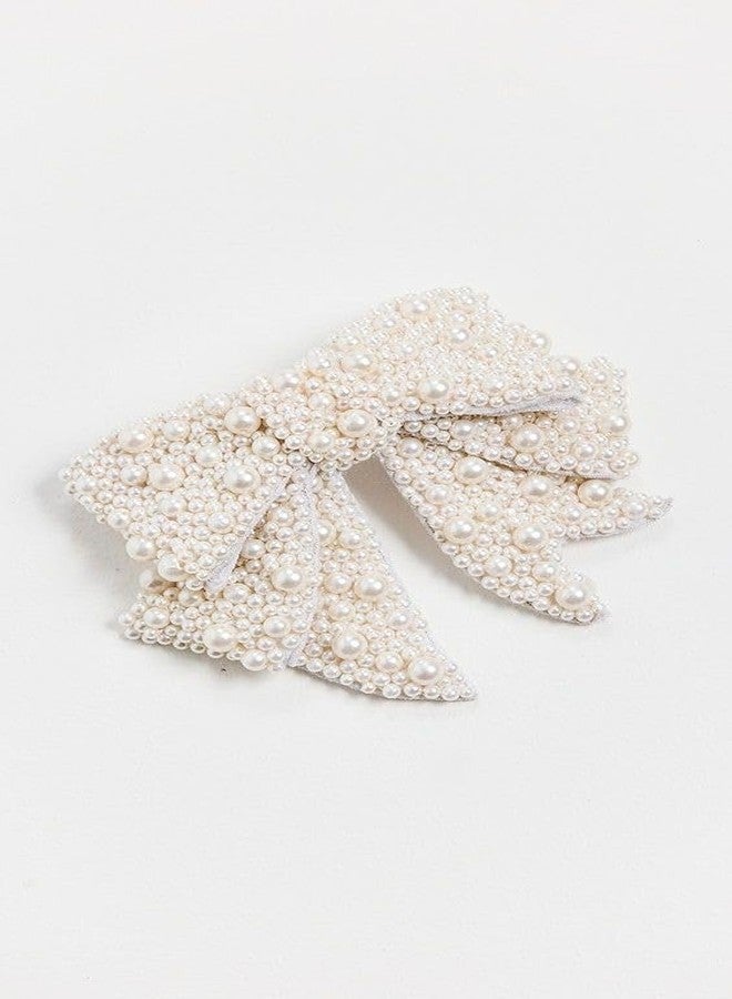 Pearl Bow Hair Clip, Large White Hair Accessory, Elegant Bridal Hair Decoration, hair bow pin clip, fashion accessories, women accessories - Image 3