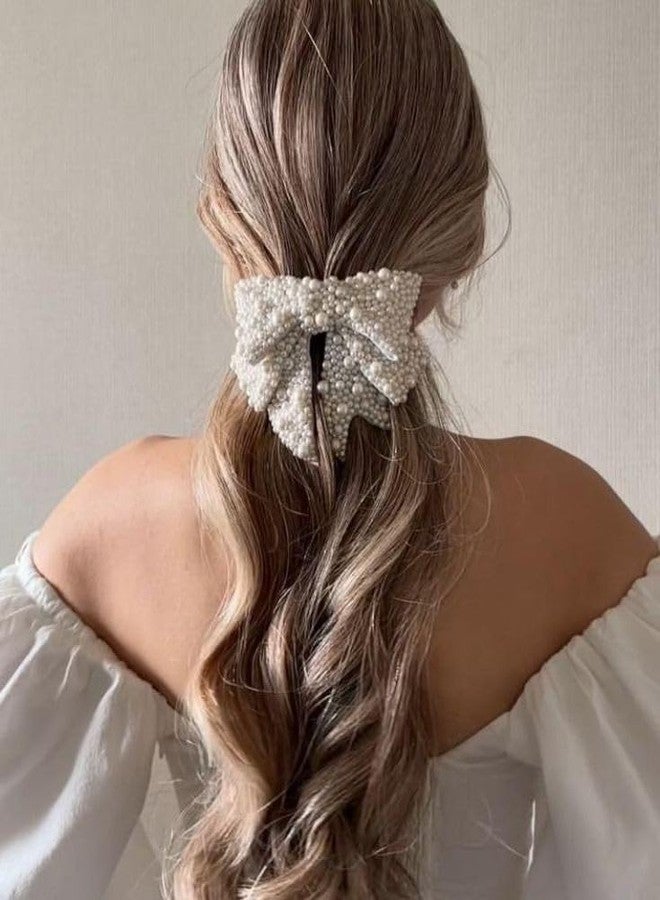 Pearl Bow Hair Clip, Large White Hair Accessory, Elegant Bridal Hair Decoration, hair bow pin clip, fashion accessories, women accessories - Image 4