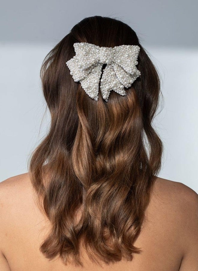 Pearl Bow Hair Clip, Large White Hair Accessory, Elegant Bridal Hair Decoration, hair bow pin clip, fashion accessories, women accessories - Image 1