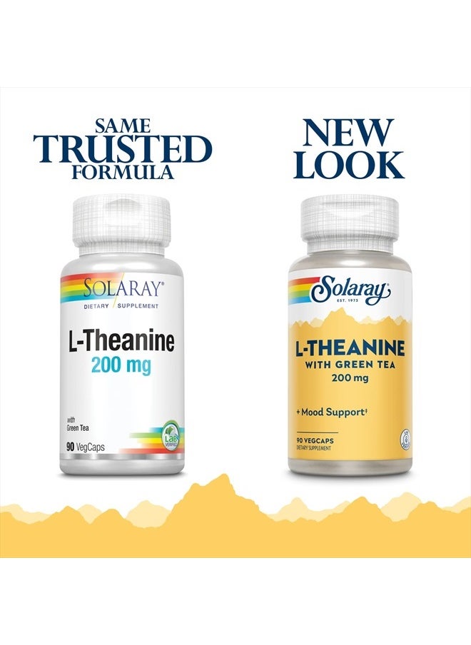 Solaray - L-Theanine 200mg w/Green Tea Leaf 100mg Relaxation, Stress, Mood & Focus Support w/Out Drowsiness Lab Verified 90 VegCaps - Image 1