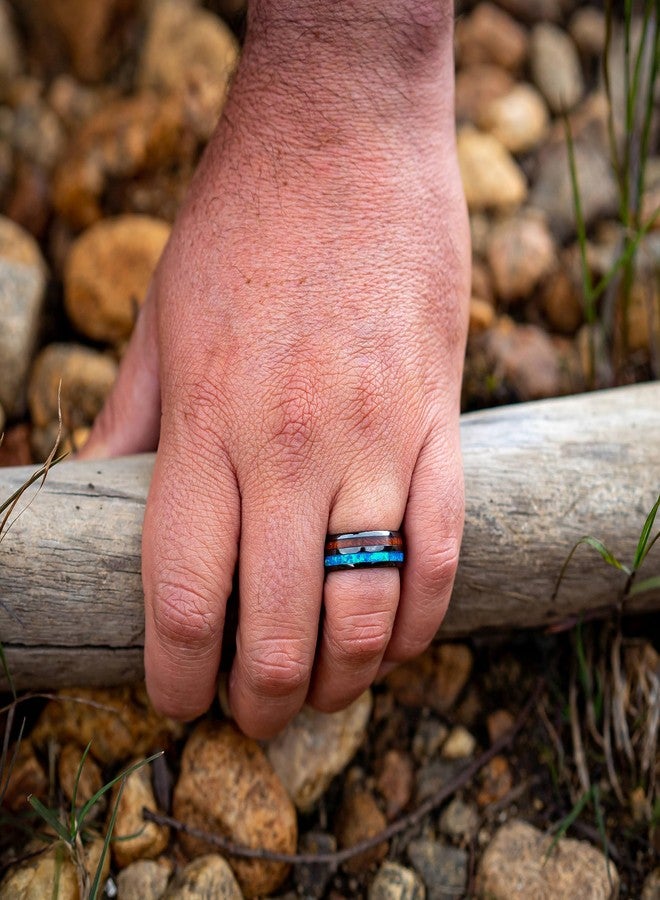 VIEN Unisex Tungsten Rings Inlaid Blue Opal Hawaiian Koa Wood High Polished Rings Stainless Steel Cubic Zirconia Titanium Plated Ring, 19 - Image 2