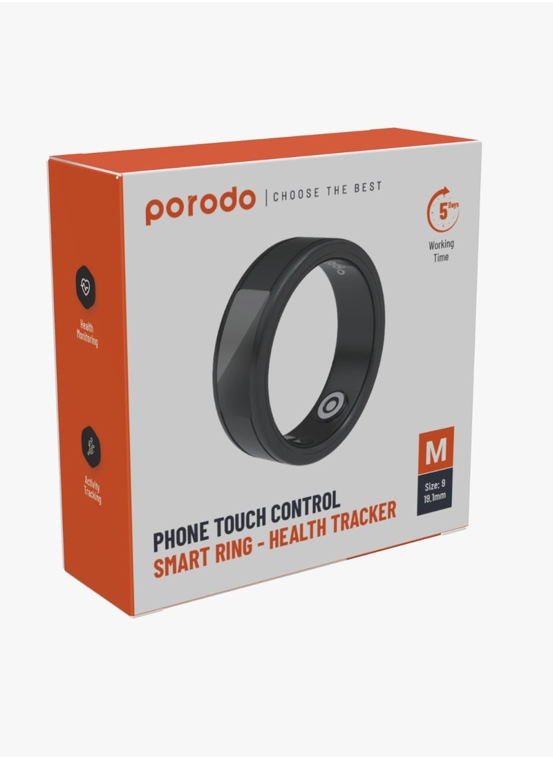 porodo - Smart Ring Health Tracker M Size 9 19.1mm / Works with App / Heart Rate & Sleep Monitor/ Sports Mode/Calorie/Distance/Pedometer/Daily Fitness /Menstrual Cycle/SpO2/Body Temperature - Black - Image 1