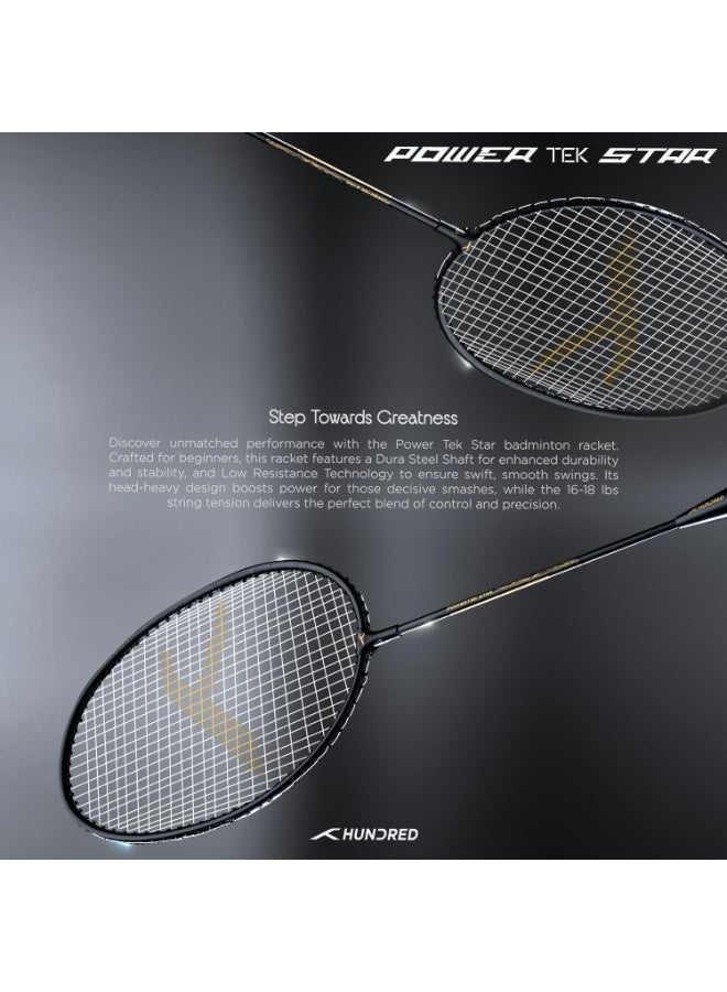Hundred Powertek Star Badminton Racket Set – 2 Strung Rackets with Full Cover & 2 Nylon Shuttlecocks | Lightweight, Durable, Ideal for Beginners & Match Play - Image 4