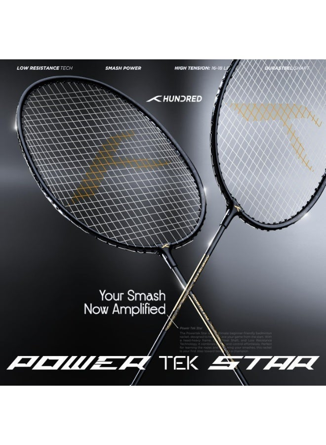 Hundred Powertek Star Badminton Racket Set – 2 Strung Rackets with Full Cover & 2 Nylon Shuttlecocks | Lightweight, Durable, Ideal for Beginners & Match Play - Image 2