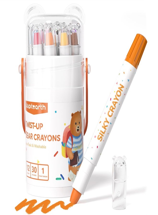JUPITEARTH Silky Crayons for Toddlers 1-3, 12 Colors Twist Crayons, Non-Toxic, Washable, Easy-Grip Toddler Crayon Set for Ages 4-8, Easter Toddler Coloring Gift for Boys & Girls, Bear-Design - Image 1