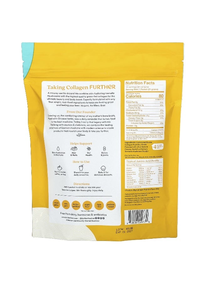 Further Food Further Food, Grass-Fed Collagen Peptides, Vanilla, 12 Packets, 0.74 oz (21 g) Each  - Image 2
