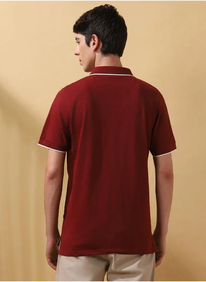 دينيس لينغو Cabernet Cotton Solid Pattern Regular Fit T-Shirts for Men with Polo Neck Half Sleeves Regular Length Upper Body Wear T-shirts Knitted Weave - Perfect for Lifestyle Occasions