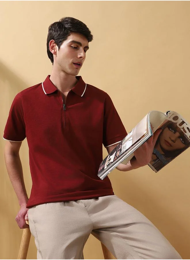 دينيس لينغو Men's Cabernet 100% Cotton Solid Pattern Regular Fit T-Shirt