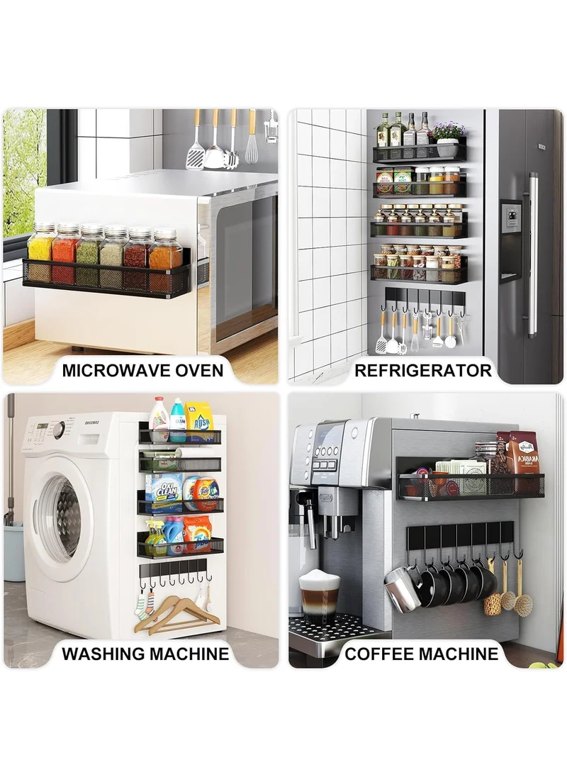 كويزيرا Magnetic Spice Rack Set – 5 Pack Moveable Magnetic Shelves with 10-Hook Rack