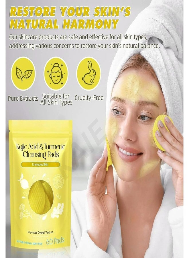PRITASHA Acid and Turmeric Cleansing Pads for Dark Spots, Skin Brightening & Acne Prevention, with Vitamin B5, Vitamin C, Turmeric Infused Foaming Exfoliating Pads, for Face for All Skin Types -60PCS (Pack of 1 (60Pcs)) - Image 2