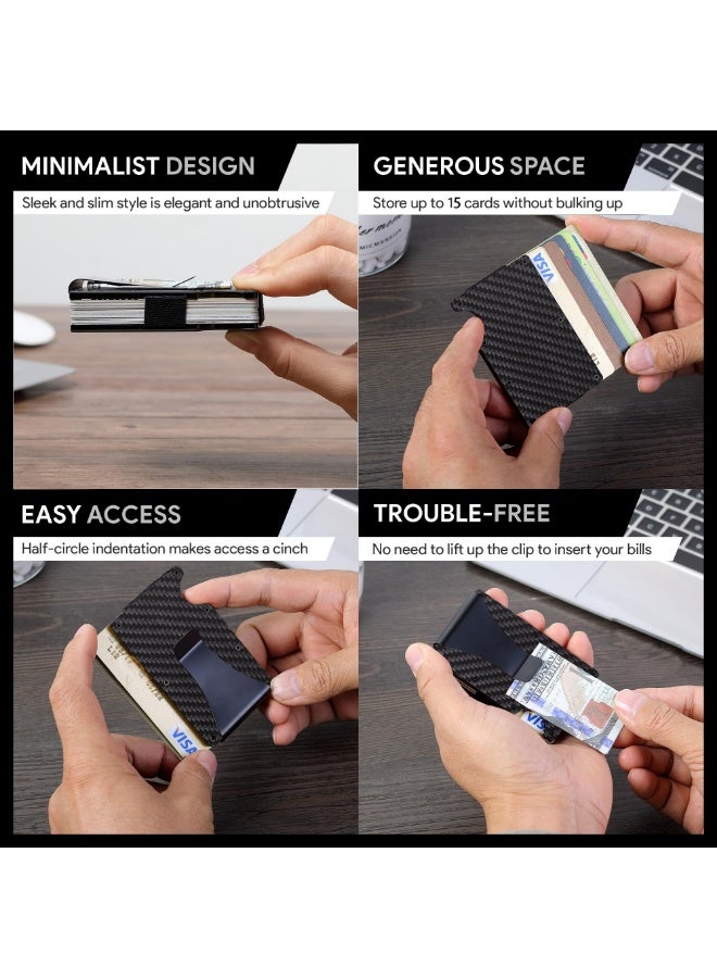 محفظة فاخرة للرجال مزودة بمشبك نقود معدني/حزام نقود، وتقنية حجب RFID، وتصميم بسيط، وحامل للبطاقات والنقود، ومتينة، وتتسع لعدة بطاقات (أسود مطفي). - Image 4