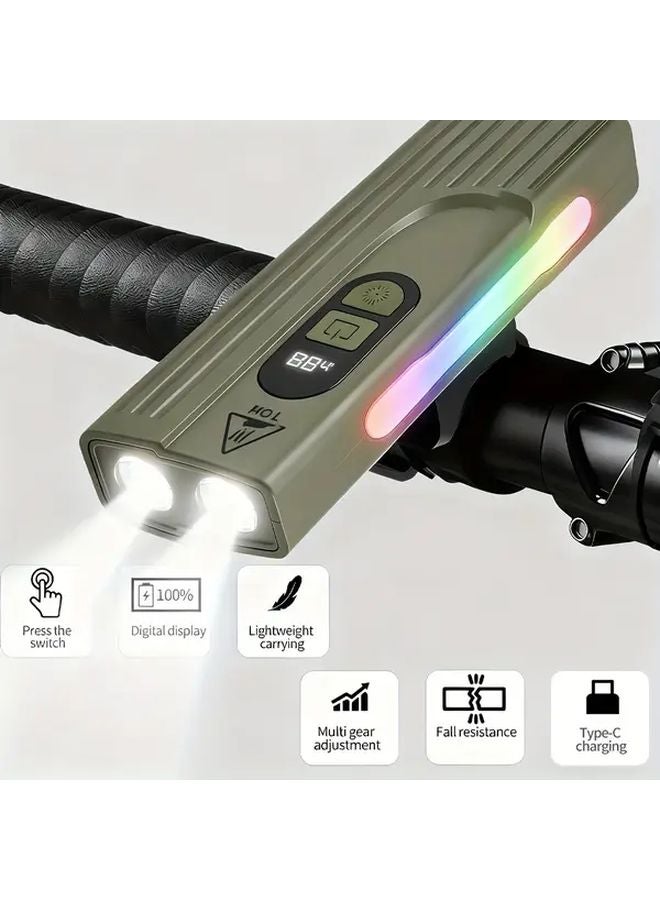1800mAh LED Rechargeable Flashlight 9 Modes Bicycle Handlebar Mount USB Type C - Image 3