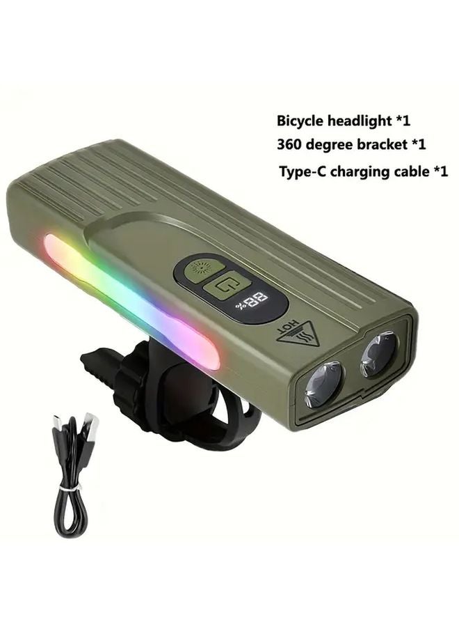 1800mAh LED Rechargeable Flashlight 9 Modes Bicycle Handlebar Mount USB Type C - Image 1