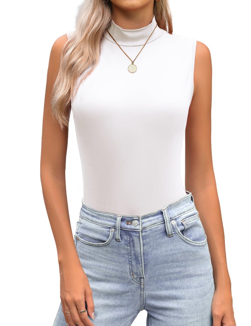 Zeagoo Womens Mock Turtleneck Tank Tops 2026 Slim Fitted Sleeveless Top Stretchy Basic Casual Layer Tee Shirts A-White - Image 1
