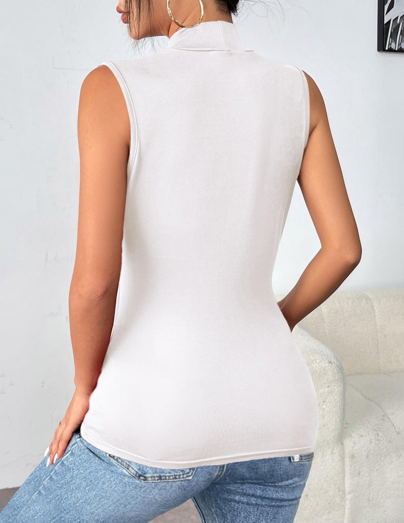 Zeagoo Womens Mock Turtleneck Tank Tops 2026 Slim Fitted Sleeveless Top Stretchy Basic Casual Layer Tee Shirts A-White - Image 4