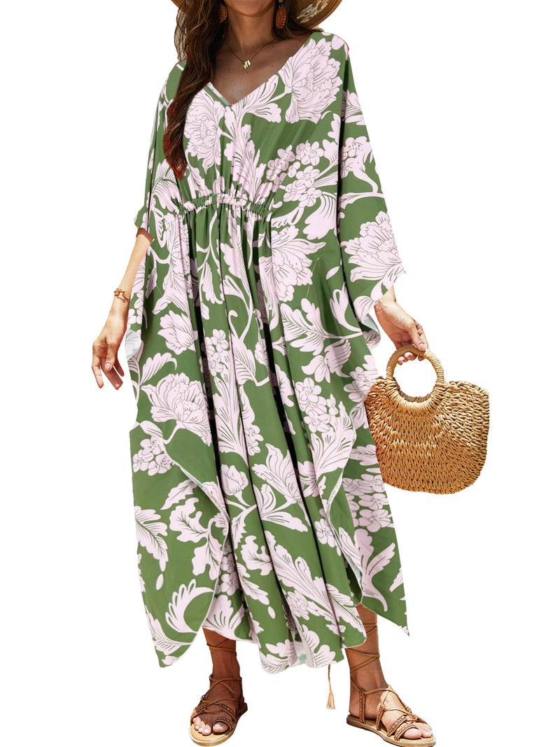 Moss Rose Kaftans Coverup Dresses for Women Moo Moos Swimsuit Caftan Plus Size Maxi Beach Vacation Clothes - Image 1