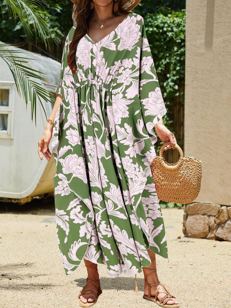 Moss Rose Kaftans Coverup Dresses for Women Moo Moos Swimsuit Caftan Plus Size Maxi Beach Vacation Clothes - Image 4