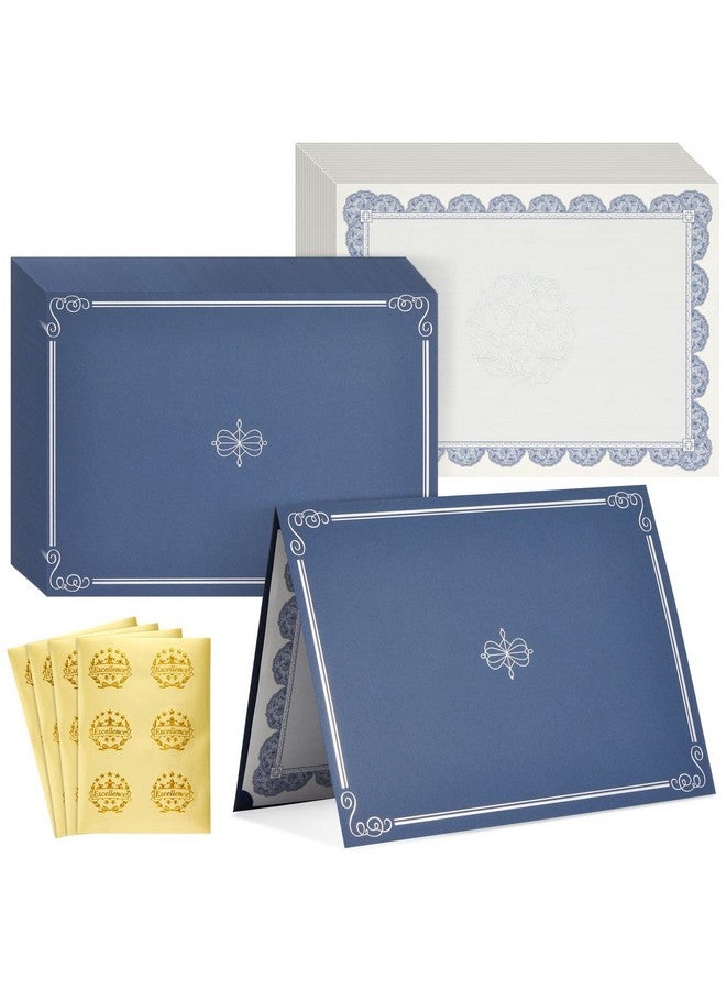 Sustainable Greetings 24Pack Navy Blue Certificate Holders Kit Includes Covers Lettersize Certificate Paper And Gold Seals For Graduation Student Awards And Employee Recognition (72 Pcs Set) - Image 1