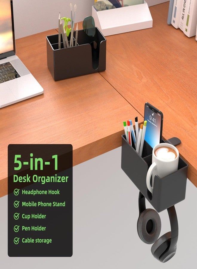 CUBE TECH 5 in 1 Desk Pencil Holder - Clamp on Under Desk Headphone Hanger - Rotating Headphone Holder Detachable Pen Holder Desktop Storage - Image 2