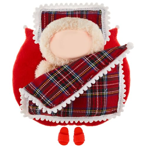 Simgoing 4 Pcs 17cm Doll Accessories Bedding Set Include Mattress Checkered Pillow Plaid Blanket and Slippers Bed House Furniture Heart Crown Designs No Doll - Image 1