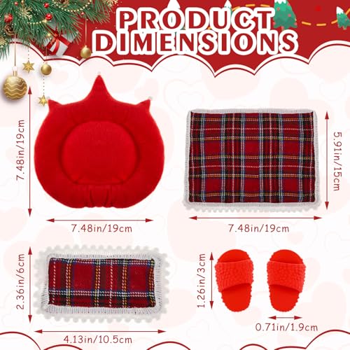 Simgoing 4 Pcs 17cm Doll Accessories Bedding Set Include Mattress Checkered Pillow Plaid Blanket and Slippers Bed House Furniture Heart Crown Designs No Doll - Image 5