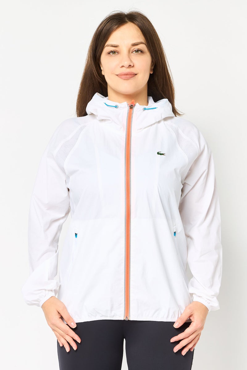 Lacoste Sport Women Long Sleeve Brand Logo Windbreaker Jacket, White - Image 1