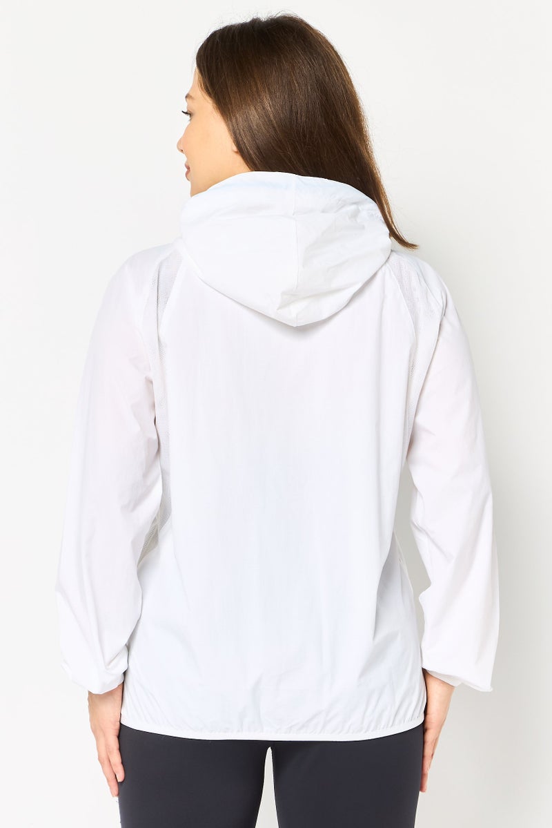 Lacoste Sport Women Long Sleeve Brand Logo Windbreaker Jacket, White - Image 4