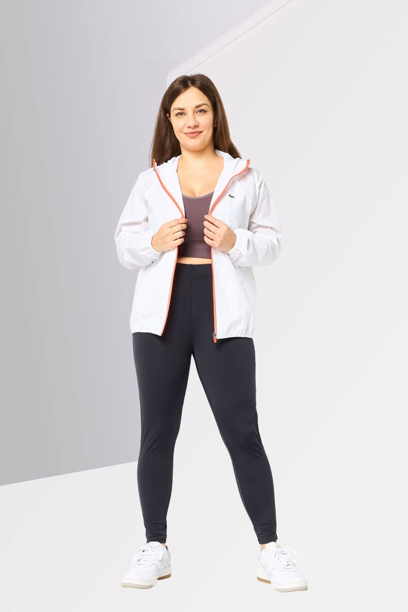 Lacoste Sport Women Long Sleeve Brand Logo Windbreaker Jacket, White - Image 2