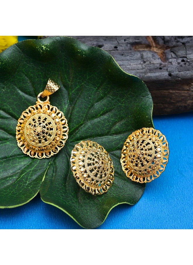 Handicraft Kottage - Handicraft Kottage Gold Plated Chain Pendant Set with Two earrings for women, girls and ladies (Style1) - Image 1