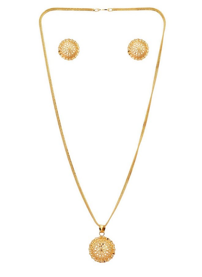 Handicraft Kottage - Handicraft Kottage Gold Plated Chain Pendant Set with Two earrings for women, girls and ladies (Style1) - Image 1