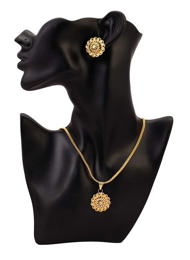 Handicraft Kottage - Handicraft Kottage Gold Plated Chain Pendant Set with Two earrings for women, girls and ladies (Style1) - Image 1