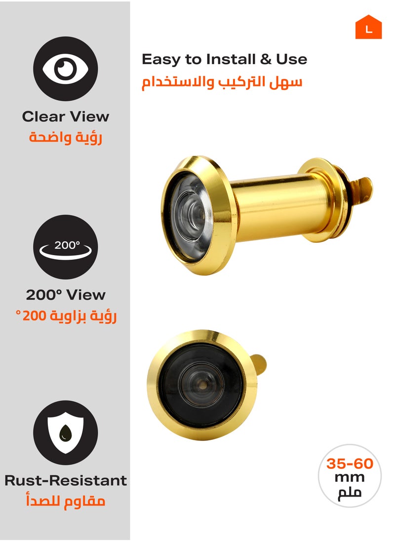 LAWAZIM Safety Door Viewer Peephole 200-Degree Set of 3 -35-60mm- Rust-Resistant, Rotating Privacy Cover, Wide-Angle View for Home, Apartment Office and Hotel Security on Wooden, UPVC, and Metal Doors  - Image 2