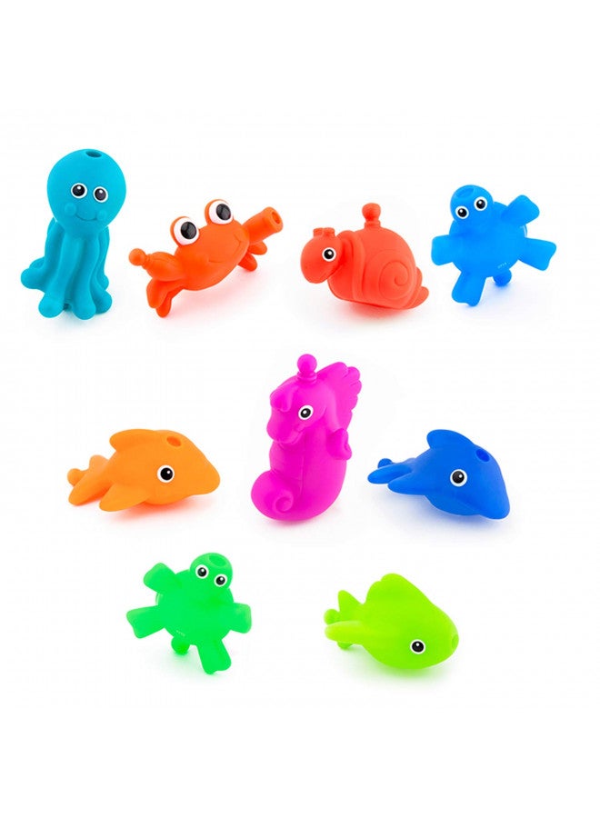 Sassy Snap and Squirt Sea Creatures - 6+ Months Set of 9 Sea Characters Includes Storage Bag with Two Large Suction Cups - Image 1