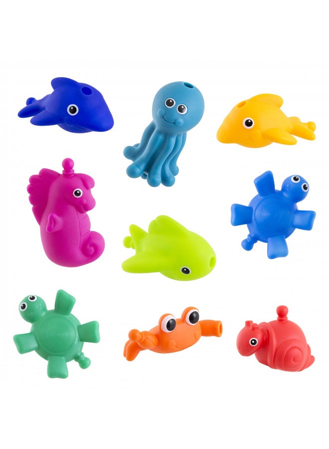 Sassy Snap and Squirt Sea Creatures - 6+ Months Set of 9 Sea Characters Includes Storage Bag with Two Large Suction Cups - Image 2