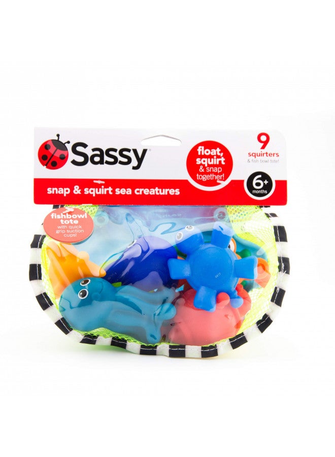 Sassy Snap and Squirt Sea Creatures - 6+ Months Set of 9 Sea Characters Includes Storage Bag with Two Large Suction Cups - Image 3