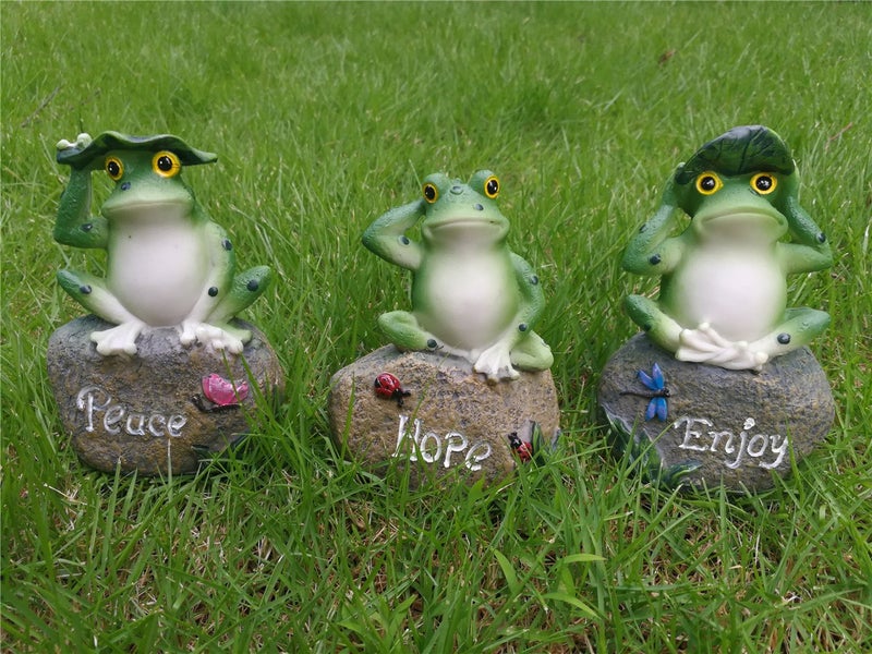LANKER Frog Garden Statues – 3 Pack 5 Inch Frogs Sitting on Stone Sculptures Outdoor Decor Fairy Garden Ornaments - Image 3