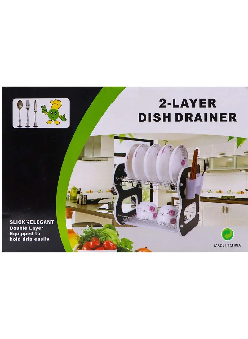 DubaiGallery Kitchen Storage Chrome Dish Rack 2 Tier Cutlery Storage Organizer - Image 4