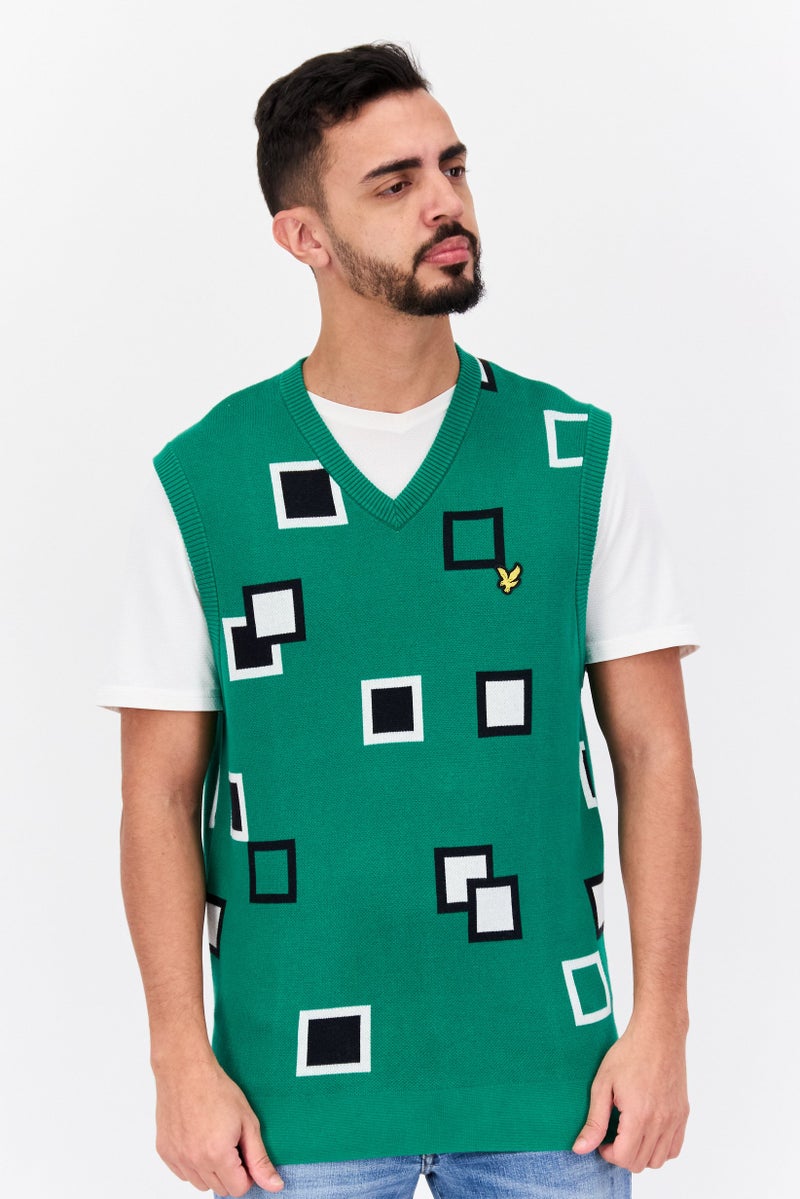 Lyle & Scott Men Crew Neck Sleeveless Allover Print Vest, Green Combo - Image 1