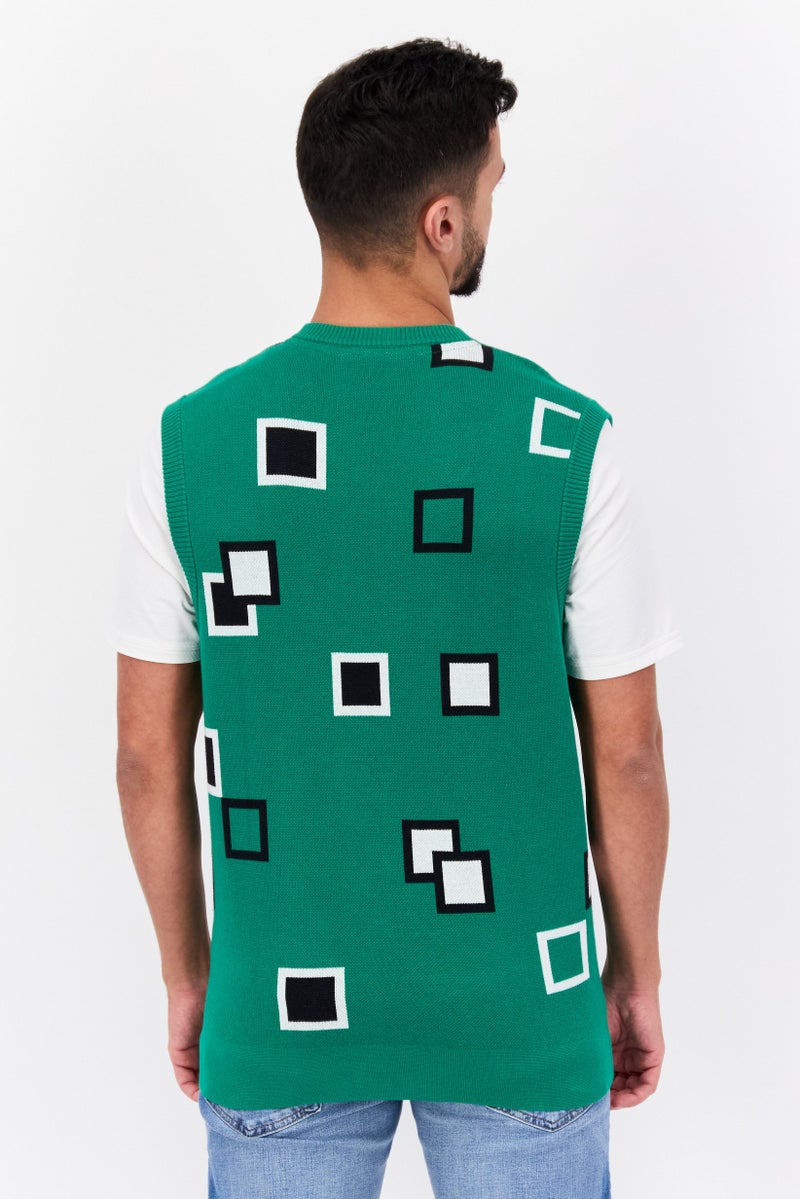 Lyle & Scott Men Crew Neck Sleeveless Allover Print Vest, Green Combo - Image 4