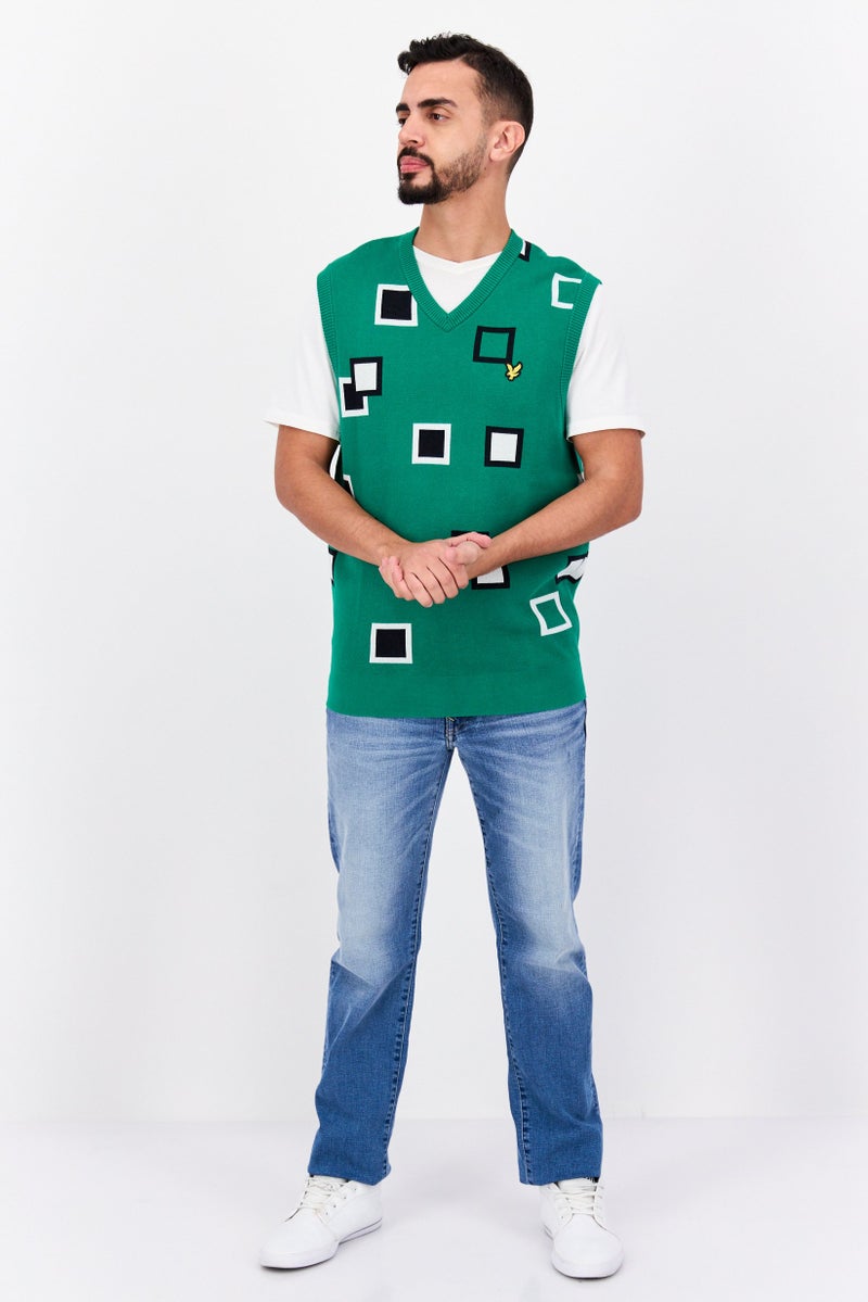 Lyle & Scott Men Crew Neck Sleeveless Allover Print Vest, Green Combo - Image 2